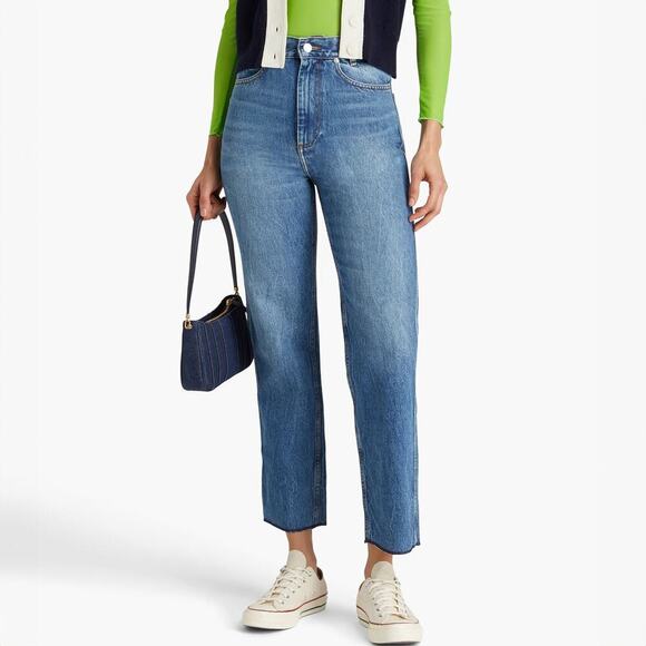 Sandro High Rise Straight Leg Medium Wash Jeans Size FR36 - Picture 1 of 8